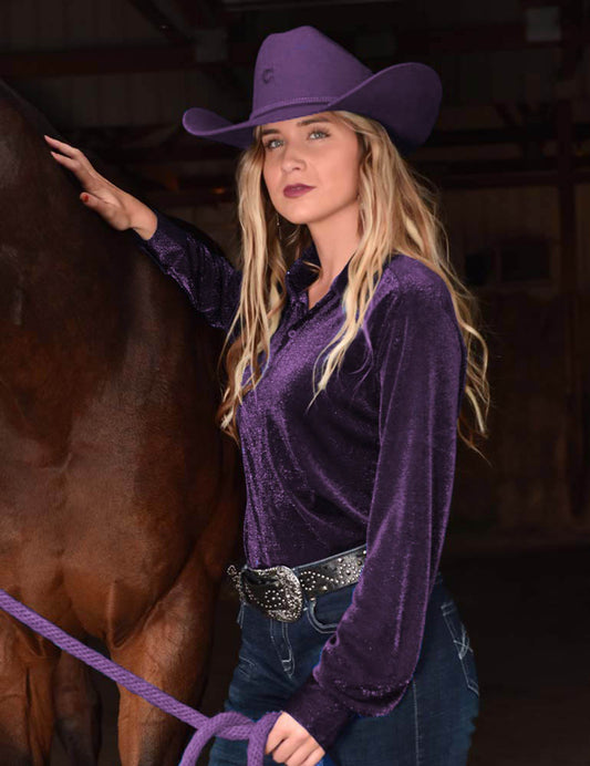 Cowgirl Tuff Pullover Button Up - Purple Lightweight Shimmer Breathe