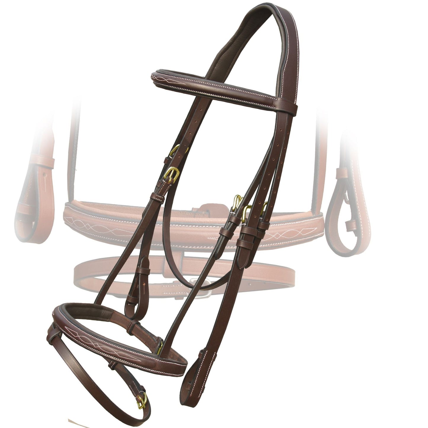 ExionPro Twin Designer Fancy Stitched English Snaffle Bridle with Reins