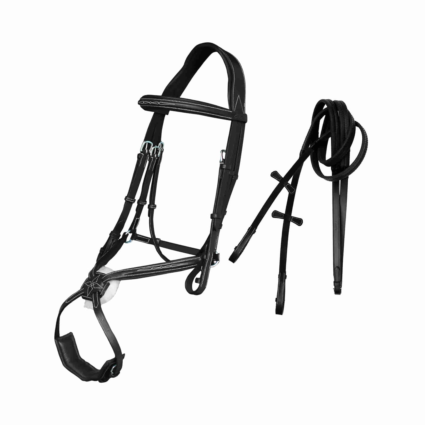 ExionPro Broad Crownpiece Designer Fully Adjustable Figure 8 Bridle with Reins