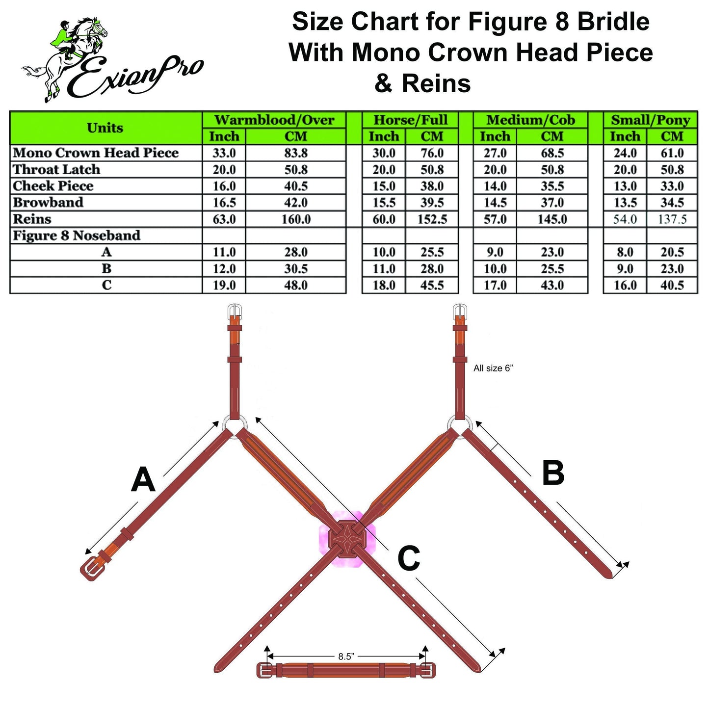 Replacement Crownpiece of ExionPro Monocrown Crown Piece Adjustable Designer Figure 8 Bridle