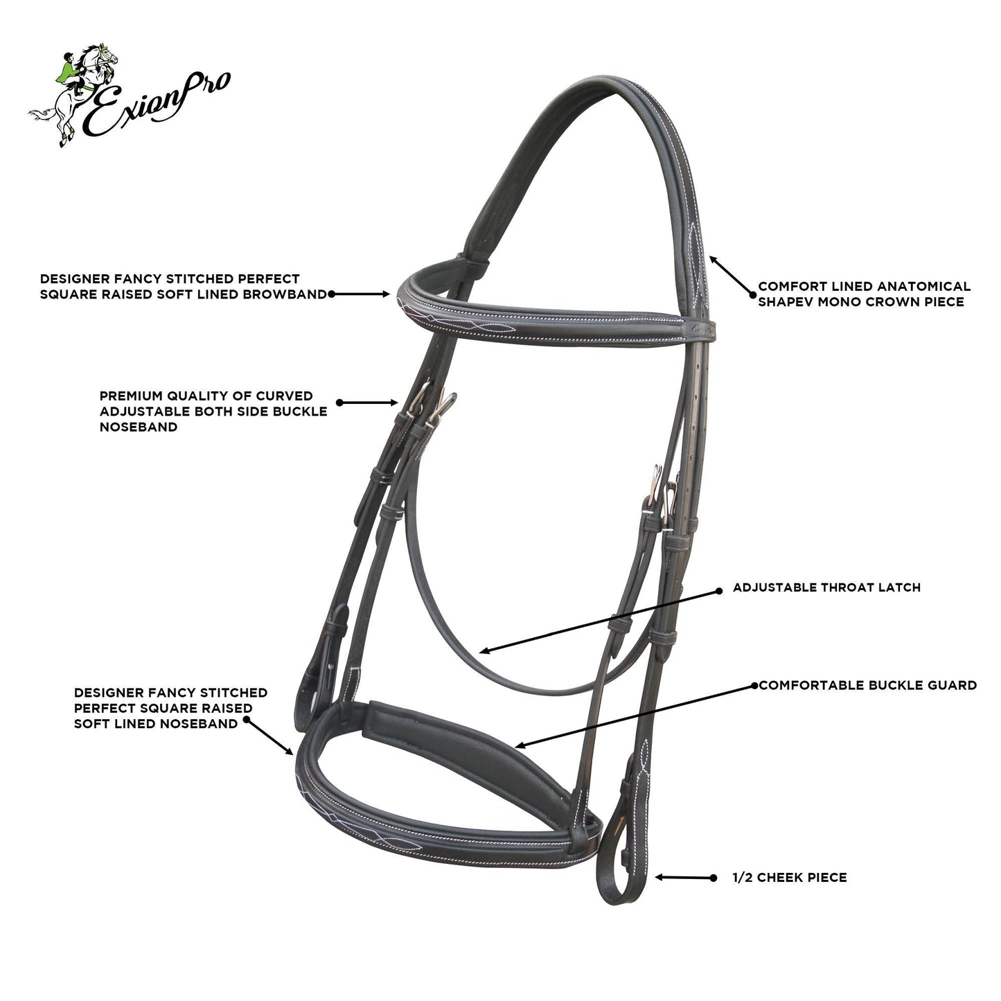 Replacement Crownpiece of ExionPro Thin Noseband Padded Hunter Bridle