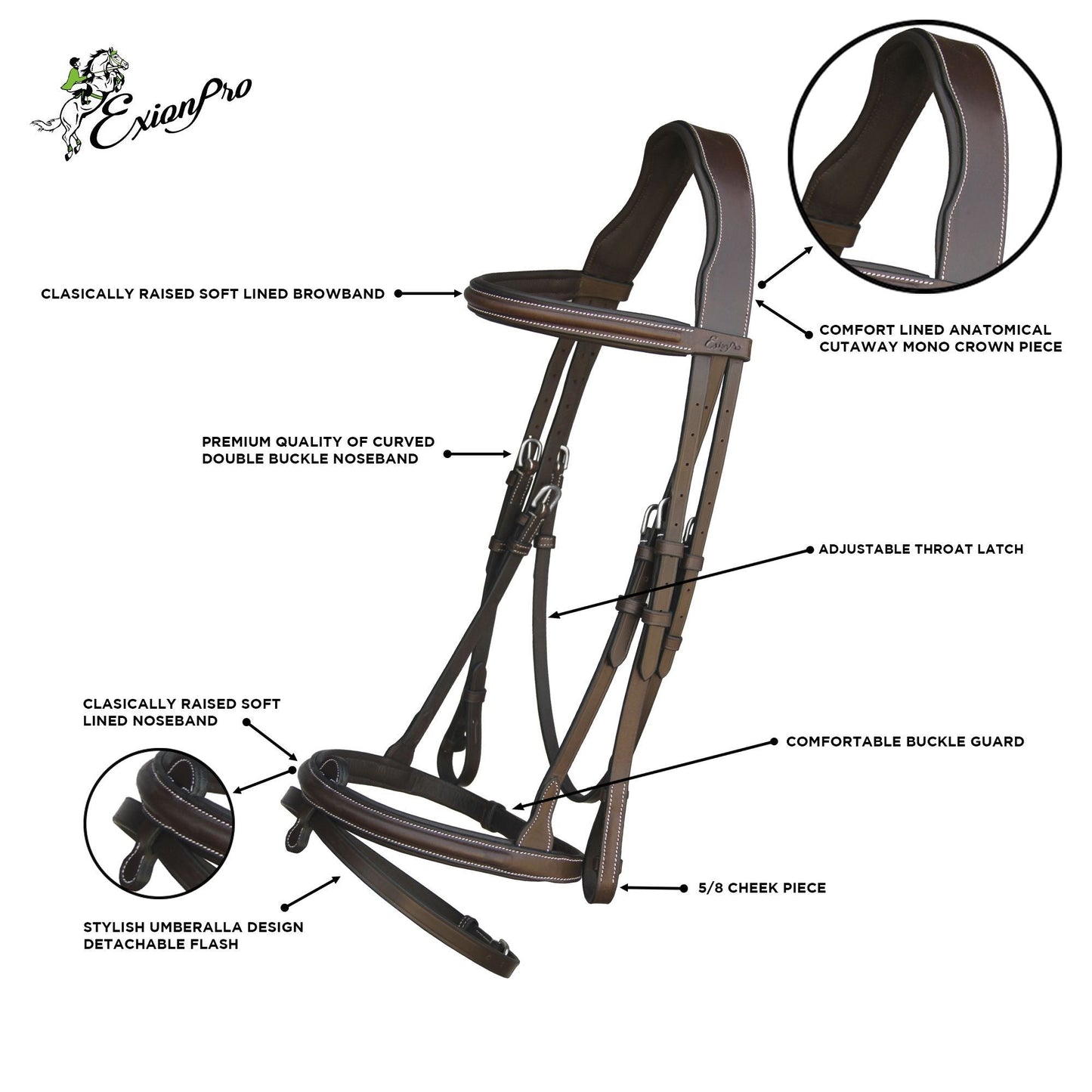 ExionPro Detachable Flash New Thin Raised Bridle & Reins