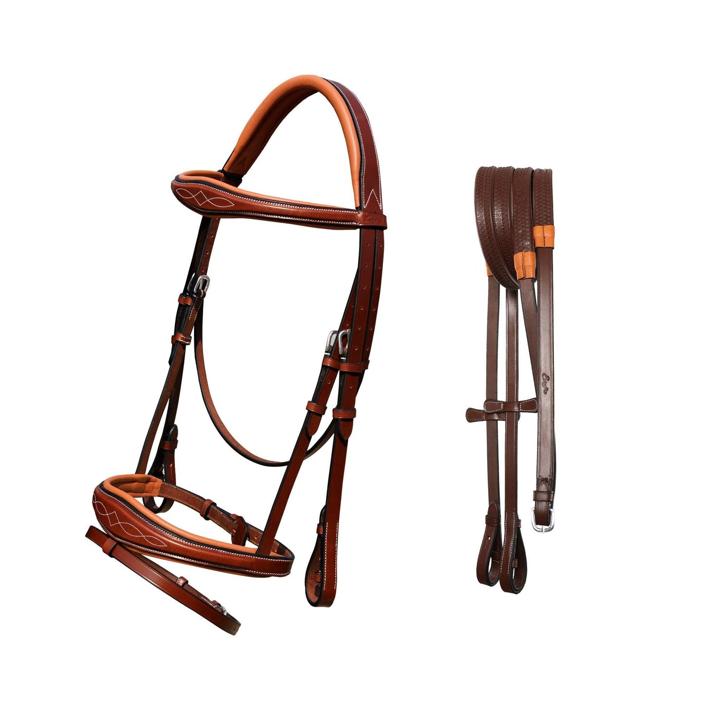 ExionPro Fancy Stitched Raised Anatomical Bridle with Rubber Reins