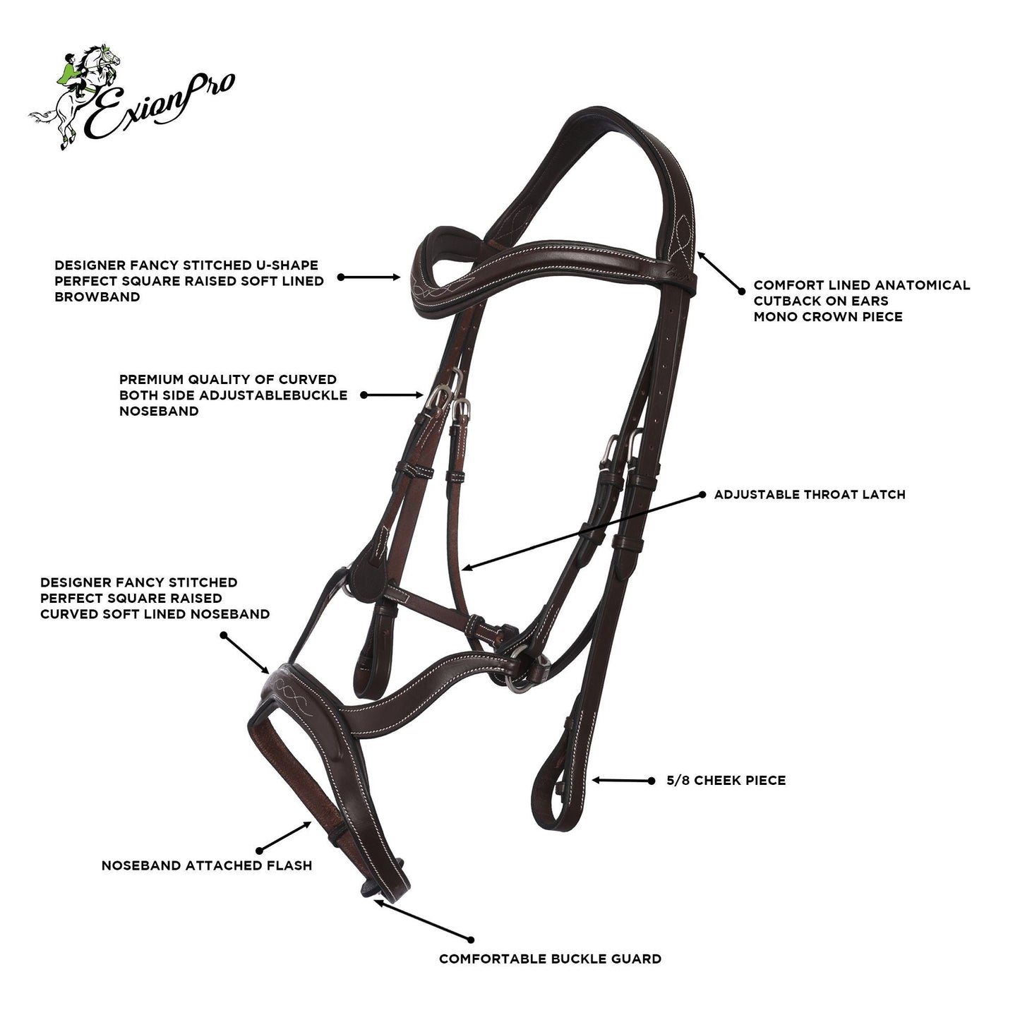 Replacement Crownpiece of ExionPro Anatomical Combined Flash Bridle with Reins