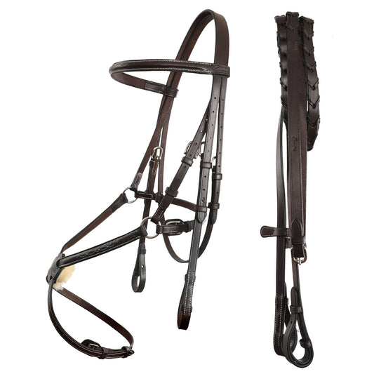 ExionPro Affordable Traditional Fancy Raised Figure 8 Bridle With Laced Reins