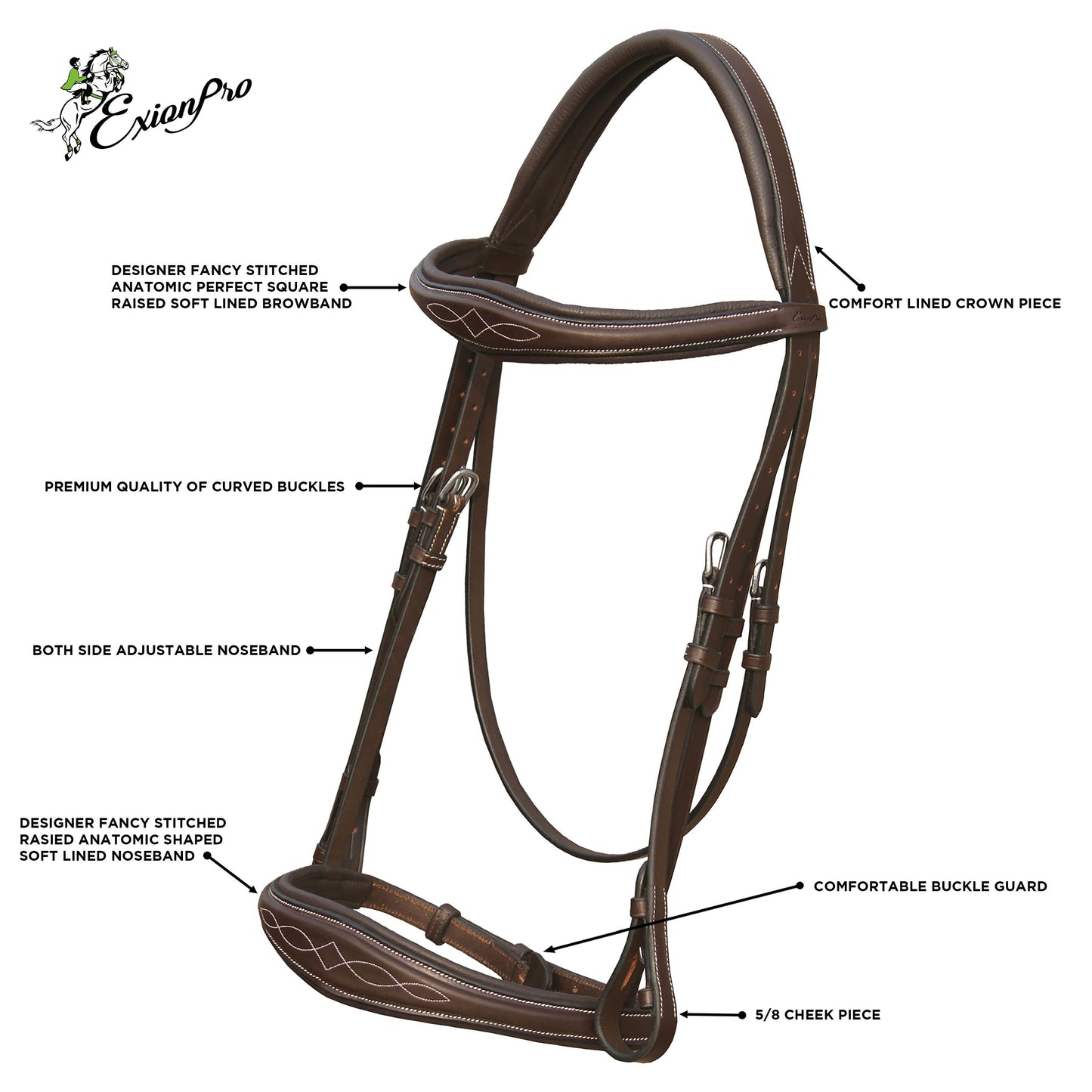 Replacement Crownpiece of ExionPro Fancy Stitched Raised Anatomical Bridle without Flash