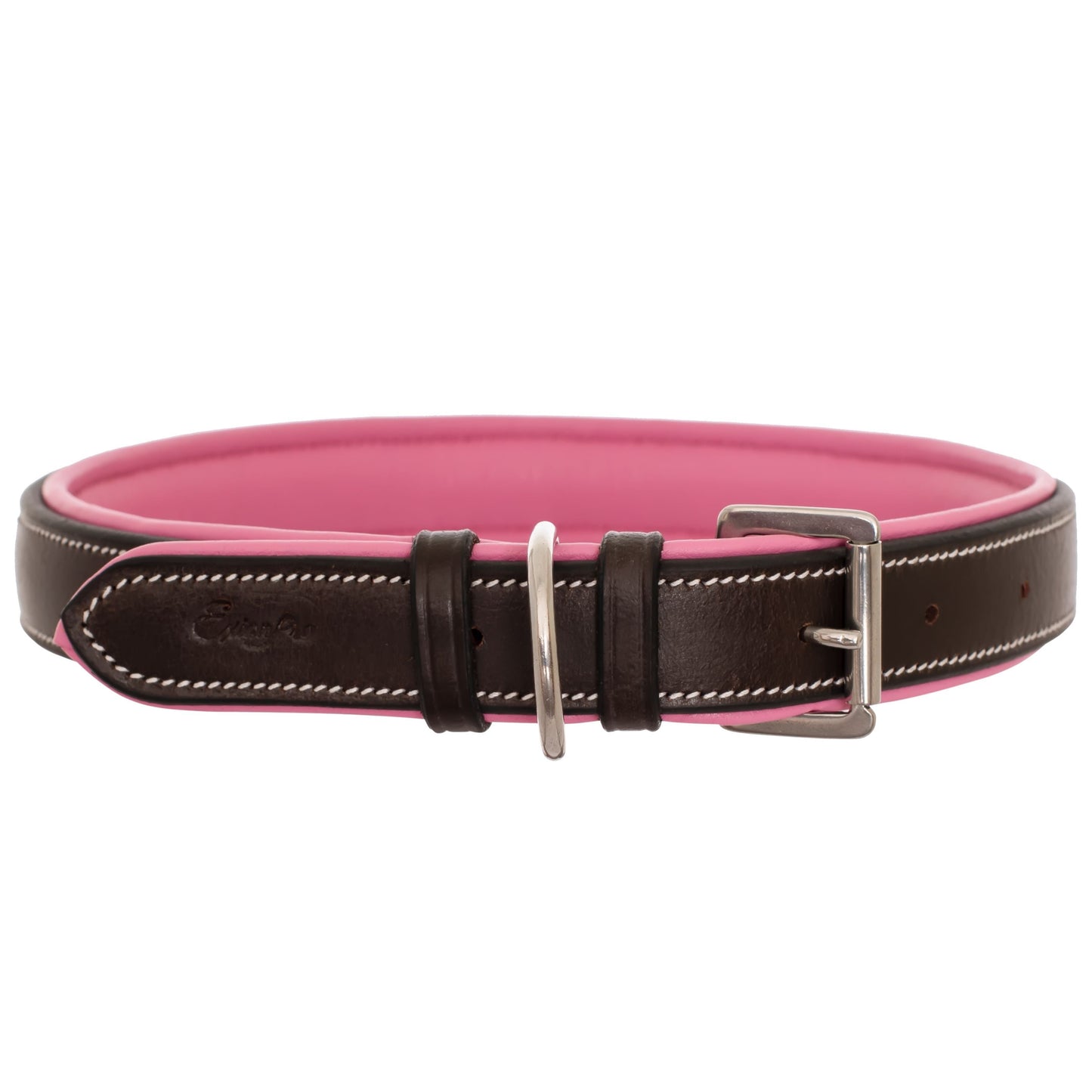 ExionPro Fancy Stitched Padded Leather Dog Collar - Pink Padding