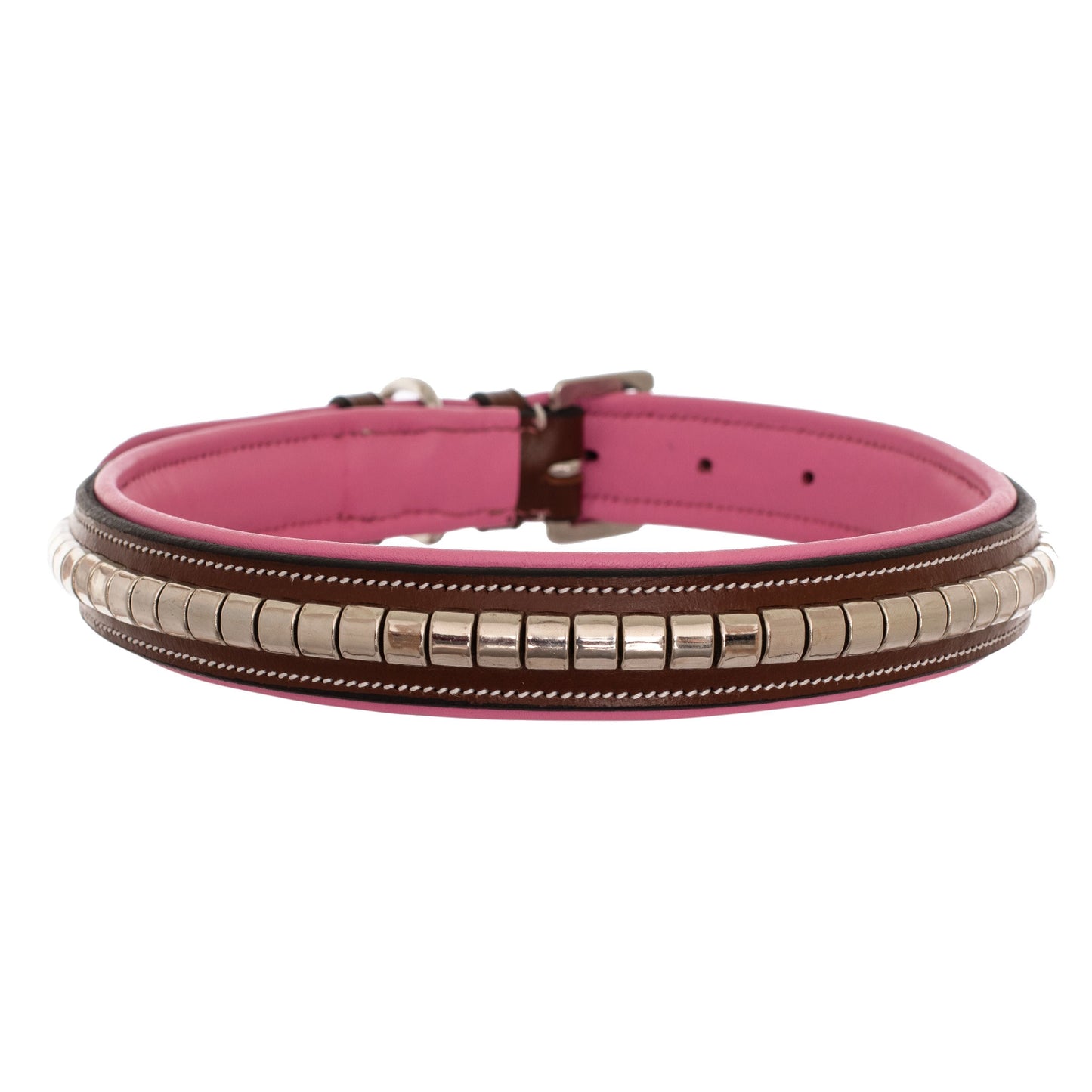 ExionPro Silver Clincher Padded Leather Dog Collar - Pink Padding