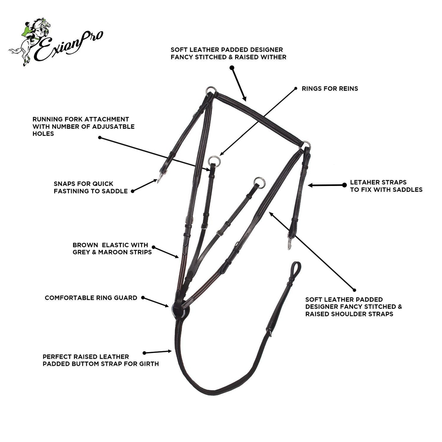 ExionPro Fancy Square Raised Padded Breastplate with Running Attachment