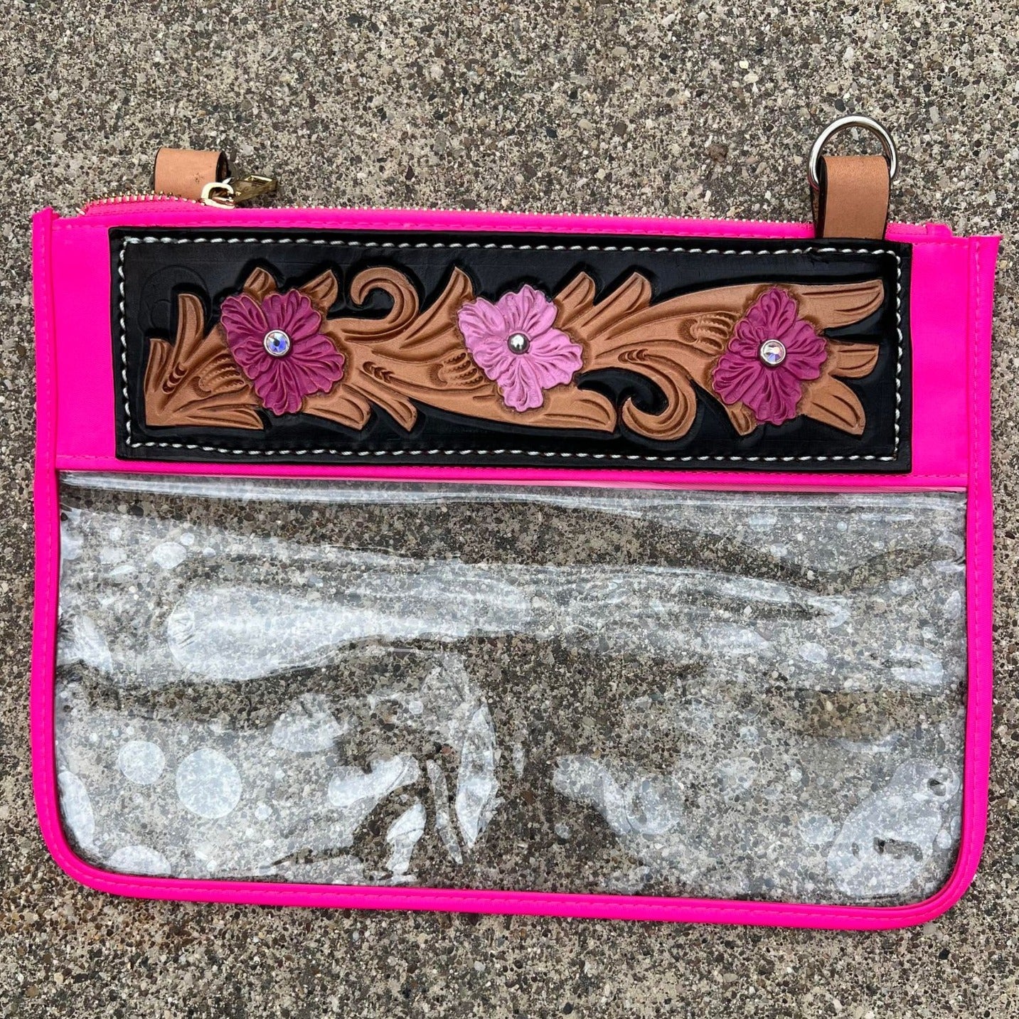 Florals Clear/Stadium  leather tooled bag (WITHOUT strap)