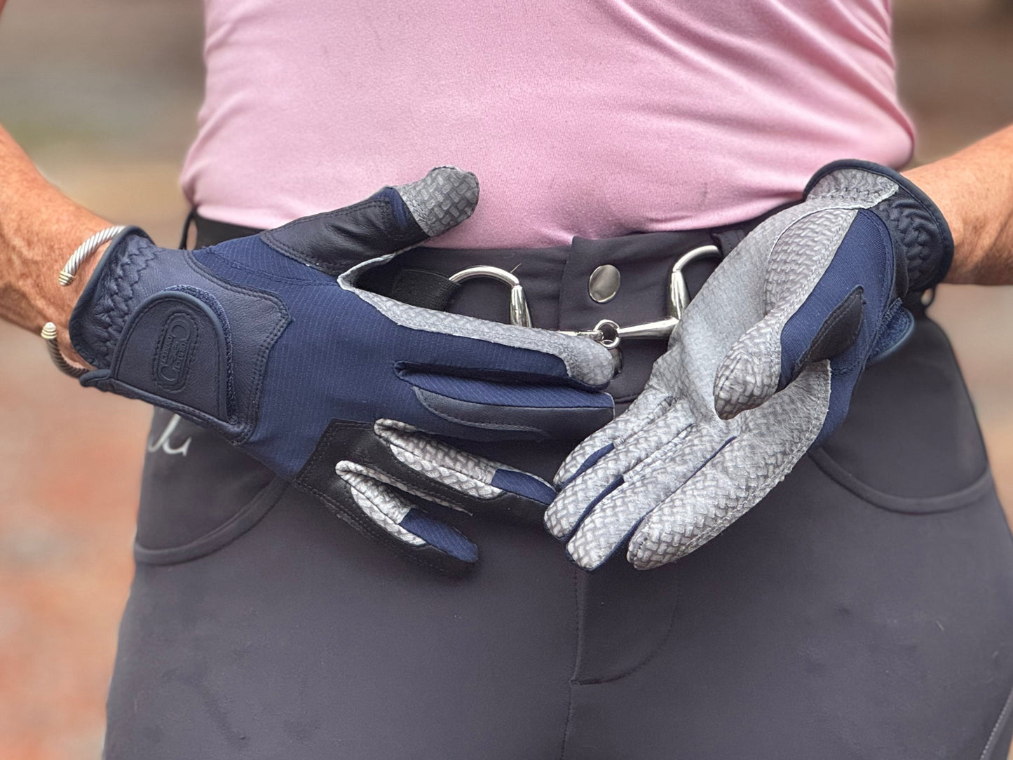 Oil-Tac Copper Tech™️ Leather Premium Riding Glove in Navy