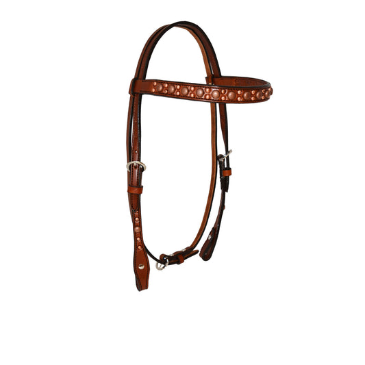 2014-TC 1" Straight browband headstall toast leather with spots