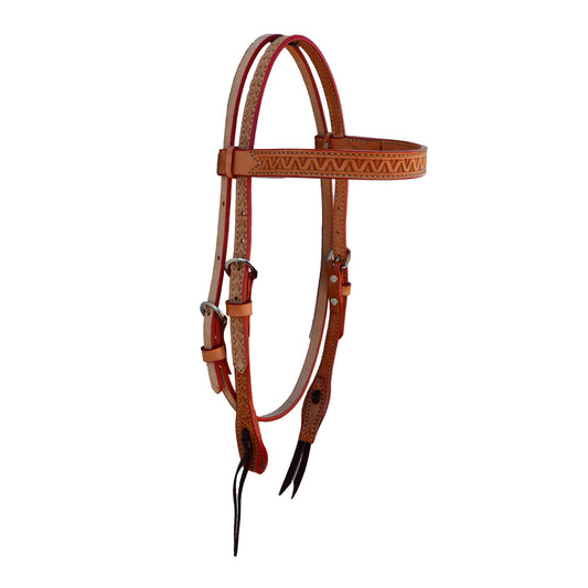 2014-V 1" Straight browband headstall golden leather V shape tooling with ink