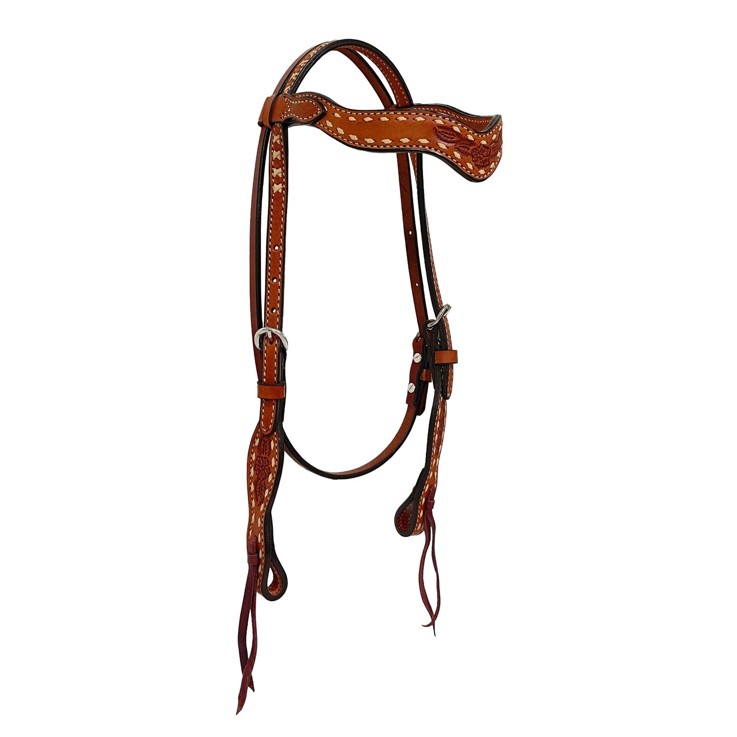 2117-RUBYROSE 1-1/2" Wave browband headstall toast leather flower seed tooling with buckstitch