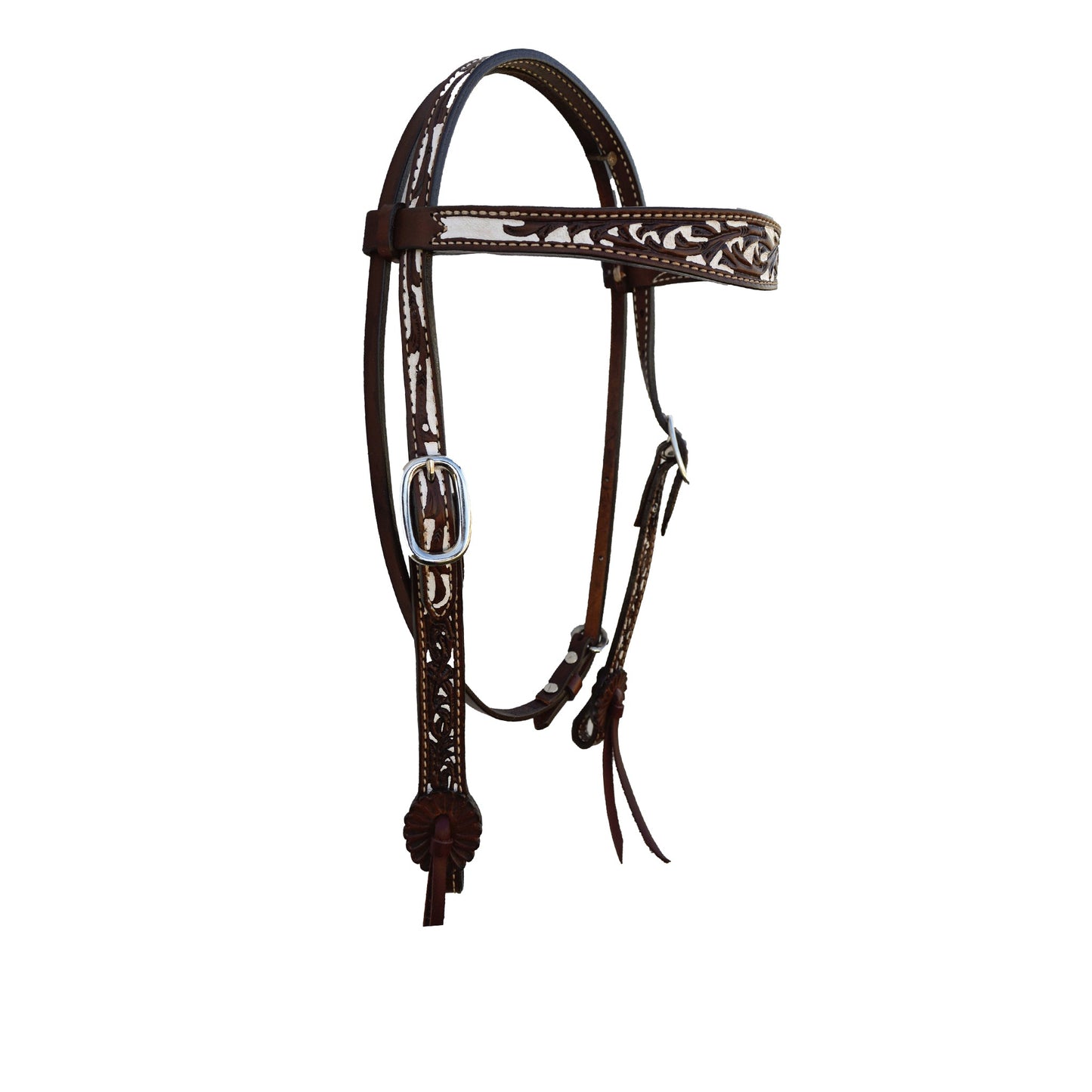 2800-CW 1-1/2" Contour browband headstall chocolate leather vine tooled with background paint