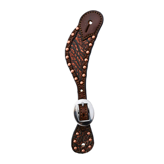 382-AE Ladies spur straps toast leather whiskey pachyderm overlay with spots