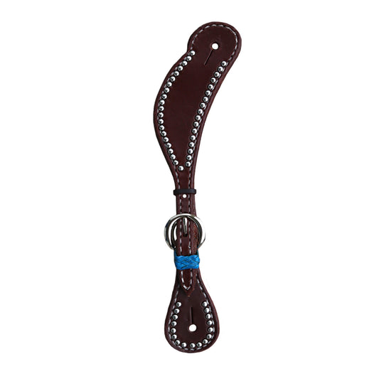 382-HTP Ladies spur straps heavy oiled chocolate leather with spots