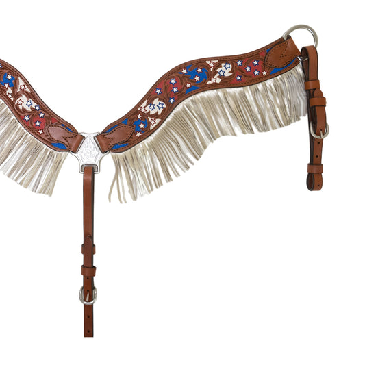 3F17-USA 2-1/2" Wave breast collar toast leather combo AA/star tooling with background paint and fringe