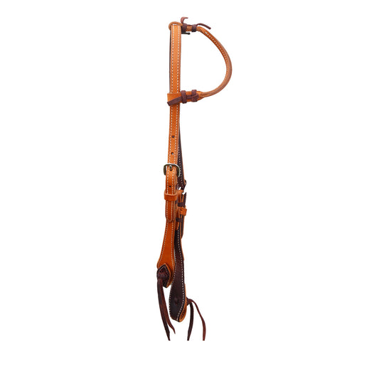 E-2071-PK Elite round one ear headstall harness leather dual cheek adjustments with pineapple knot