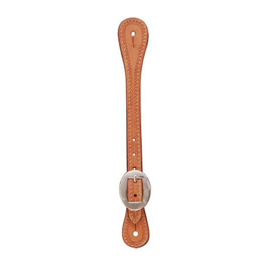 E-387RPE Elite men's spur straps golden leather rope tooled