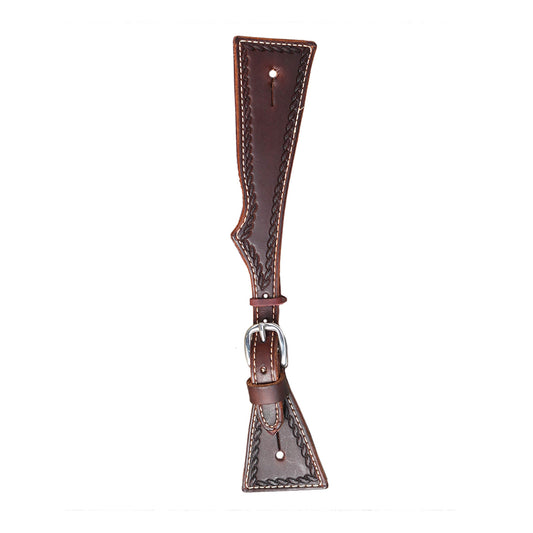 E-389CR Elite men's square spur straps chocolate leather rope tooled