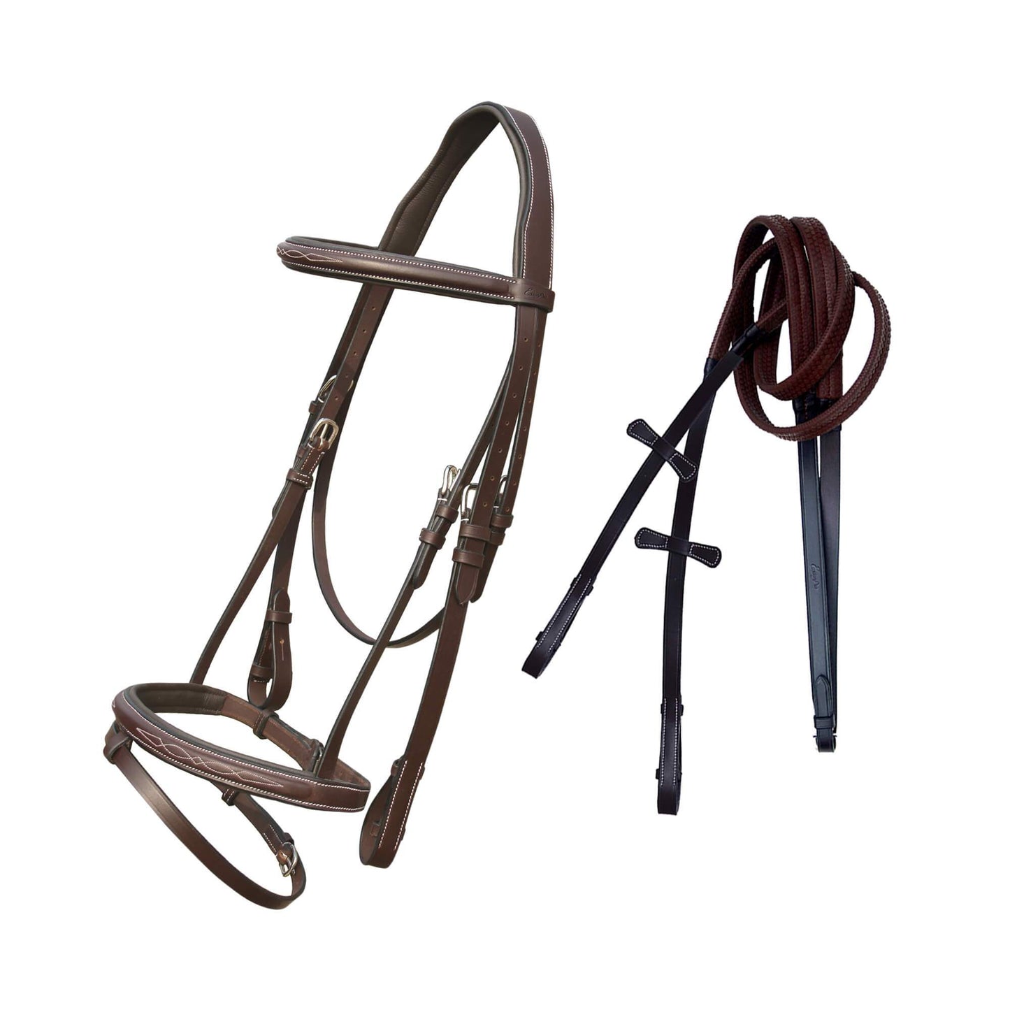 ExionPro Twin Designer Fancy Stitched English Snaffle Bridle with Reins