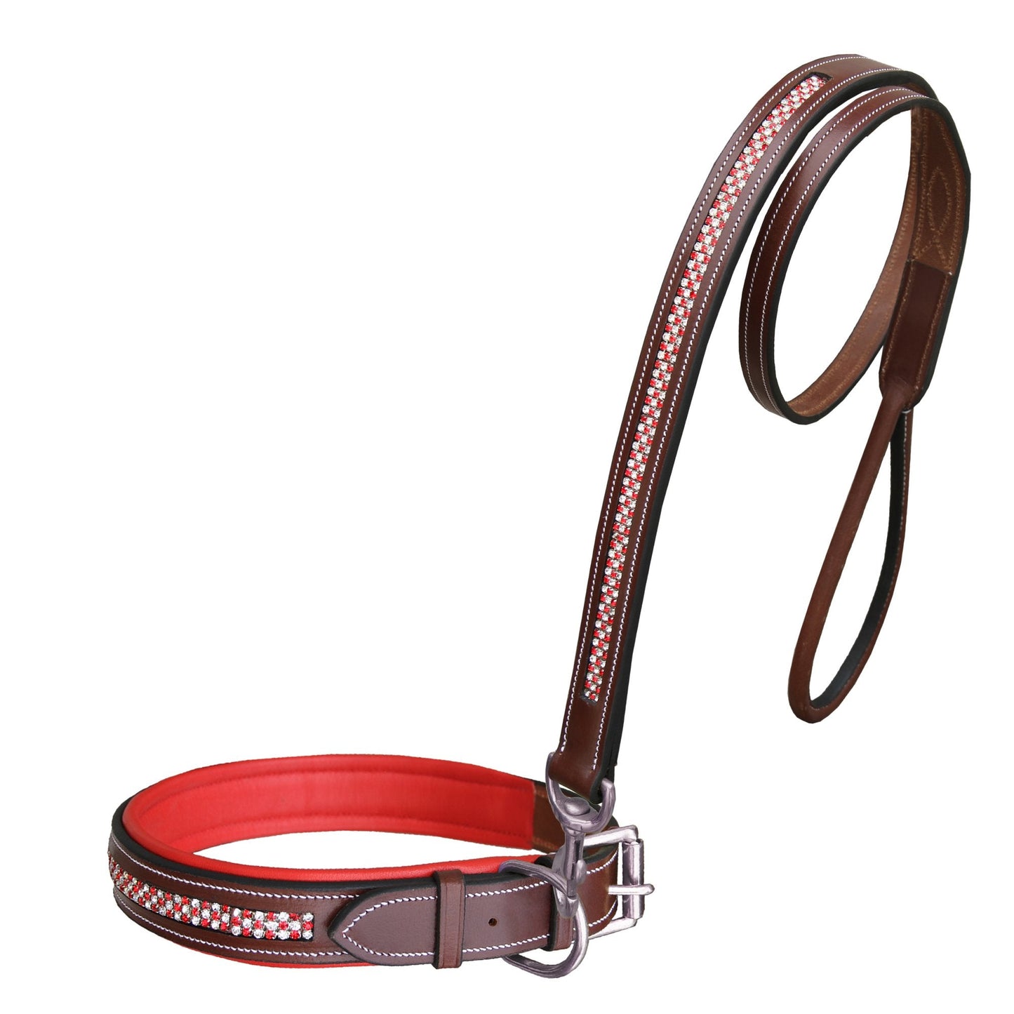 ExionPro Red Bling Padded Dog Collar With Dog Leash