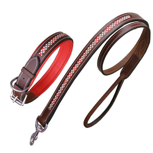 ExionPro Red Bling Padded Dog Collar With Dog Leash