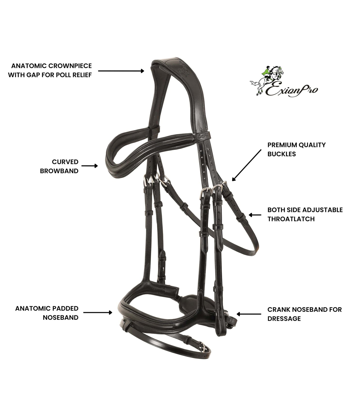 ExionPro 'Ursa' Anatomic Dressage Bridle With Reins