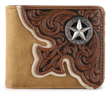 Montana West Embossed Vintage Floral Lone-Star Men's Bifold PU Leather Wallet