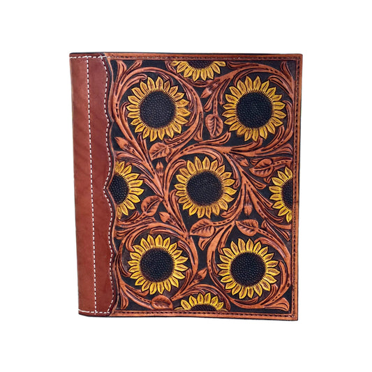 Large portfolio golden leather sunflower tooling