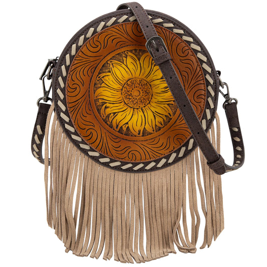 Montana West Tooling Collection Crossbody Circle Bag - Coffee